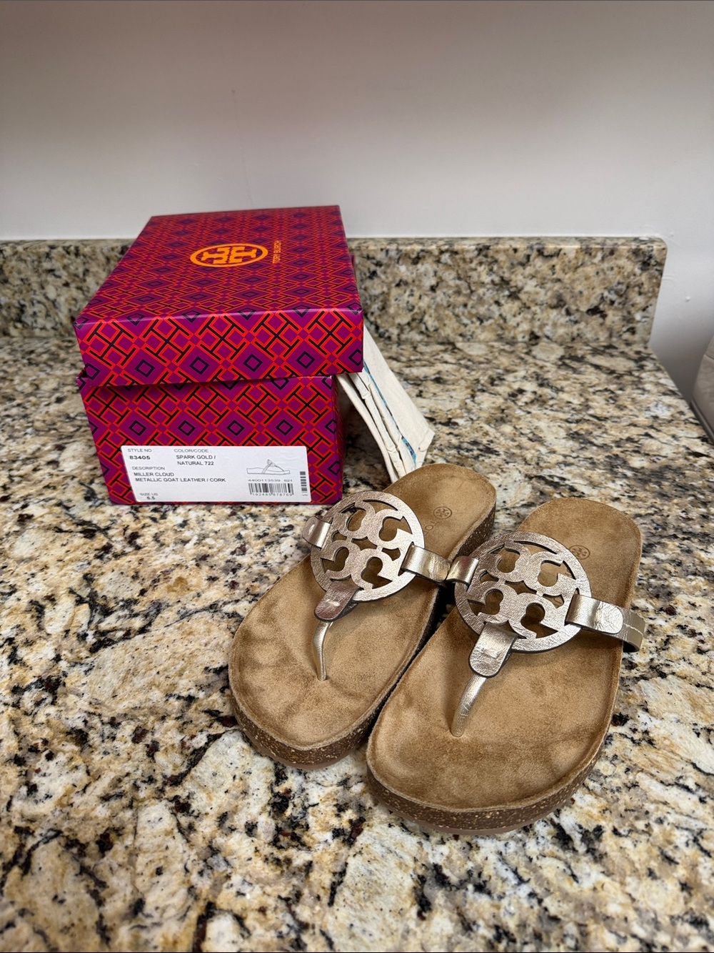 Tory Burch Metallic Taupe Logo Thong Sandals